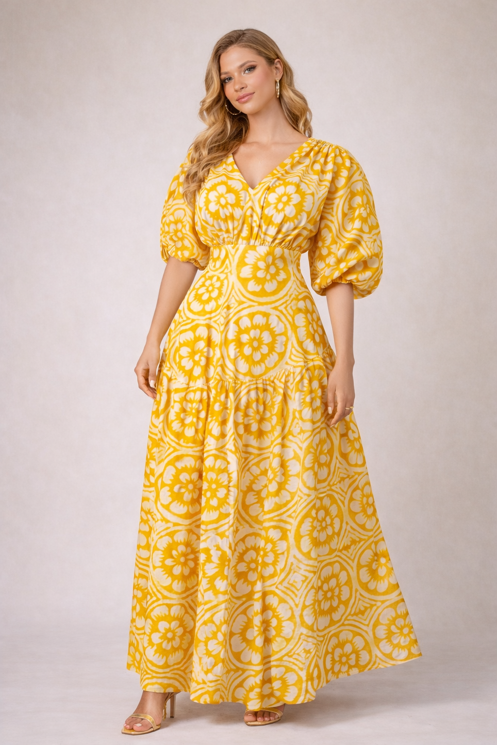 Golden Blossom Maxi Dress