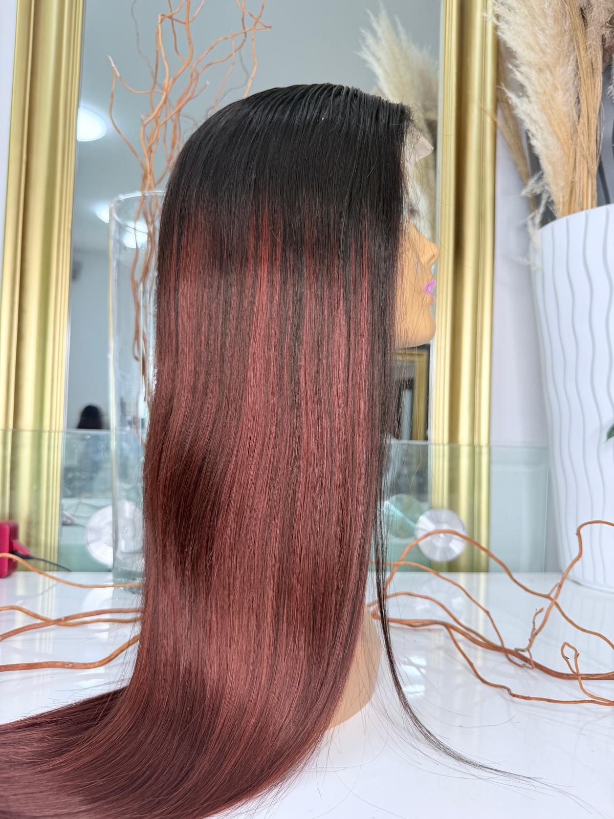 Vietnamese Burgundy Ombre Straight Lace Wig – Natural Black to Wine Red